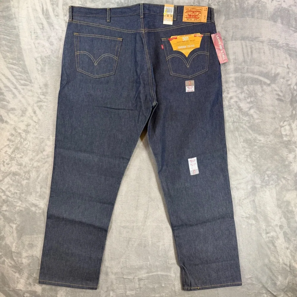 New Levi's 501XX Original Shrink-To-Fit Jeans Mens 48x34 Dark Blue Denim Pants